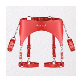 CEINTURE PORTE-JARRETELLES ET MENOTTES ROUGE - KINKHARNESS 